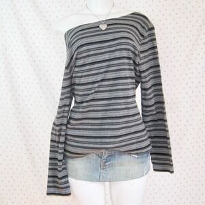 Y2K Grey Striped off the shoulder top